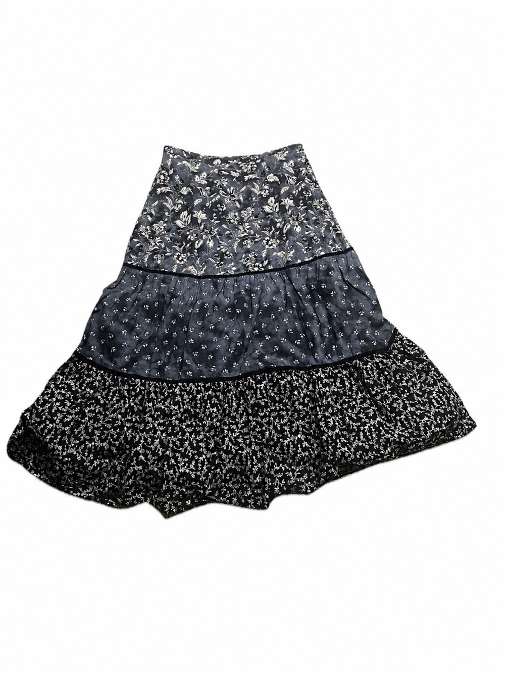 Floral Tiered Maxi Skirt -  Navy floral 100% cotton